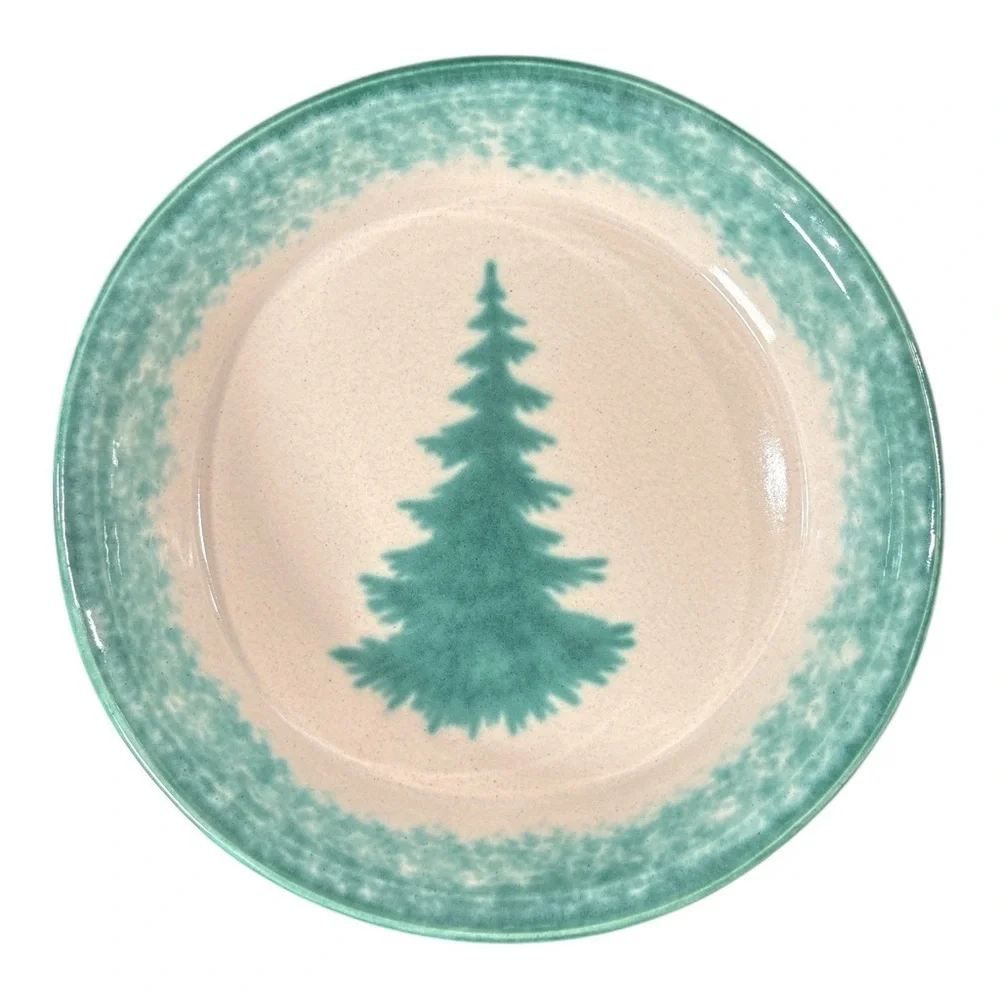 Stoneware Pottery Evergreen Pine Tree Pie Serving Plate 10